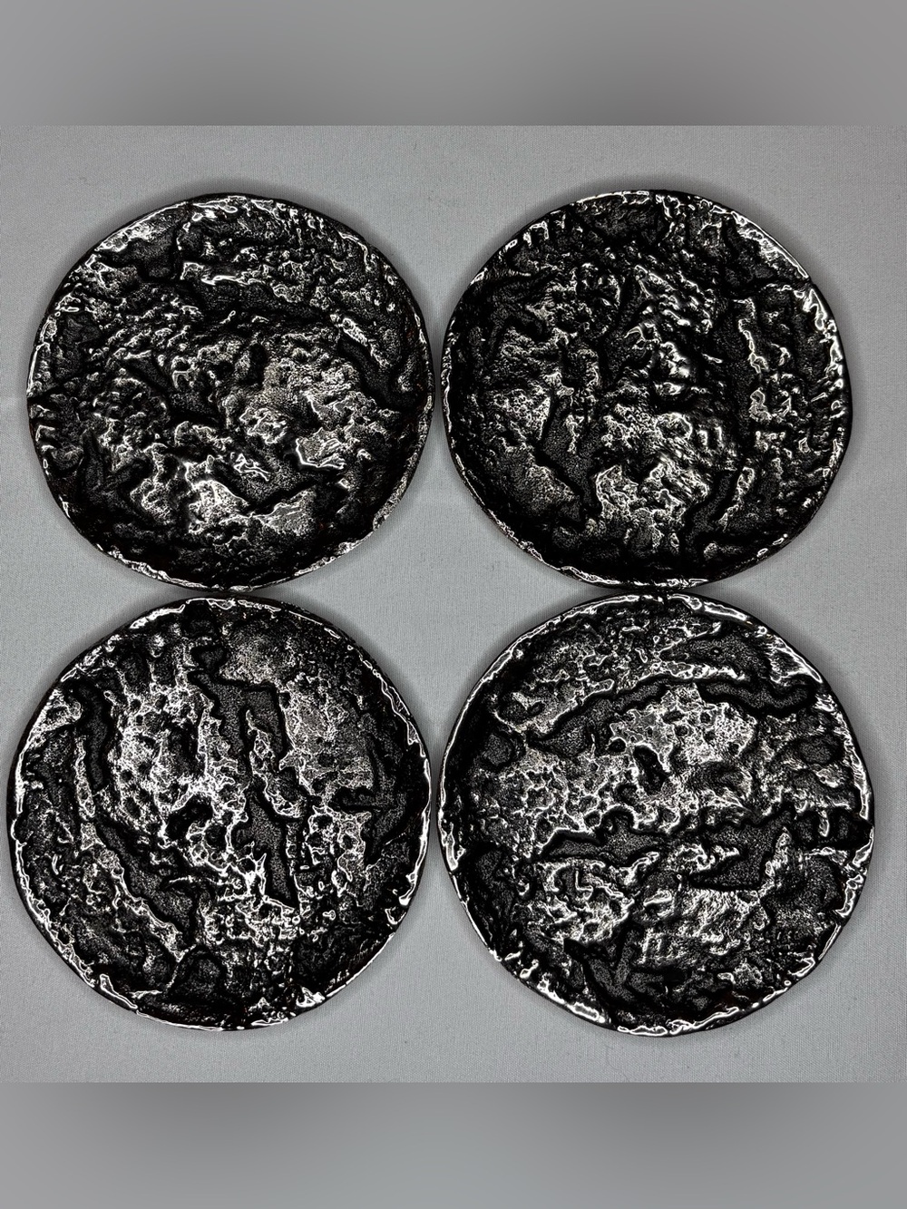 Mud Pie Cast Aluminum Textured Drink Coasters Set Black 4 Inch